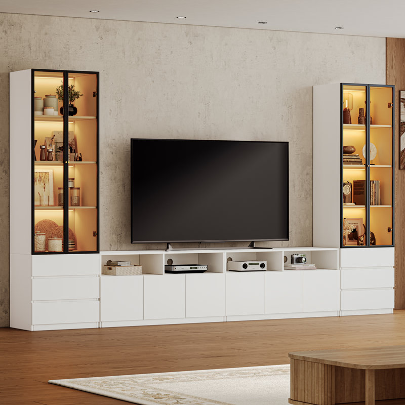 Meuble télé Crafton Modern, H 81,1 po x l 141,7 po x P 15,7 po, Blanc