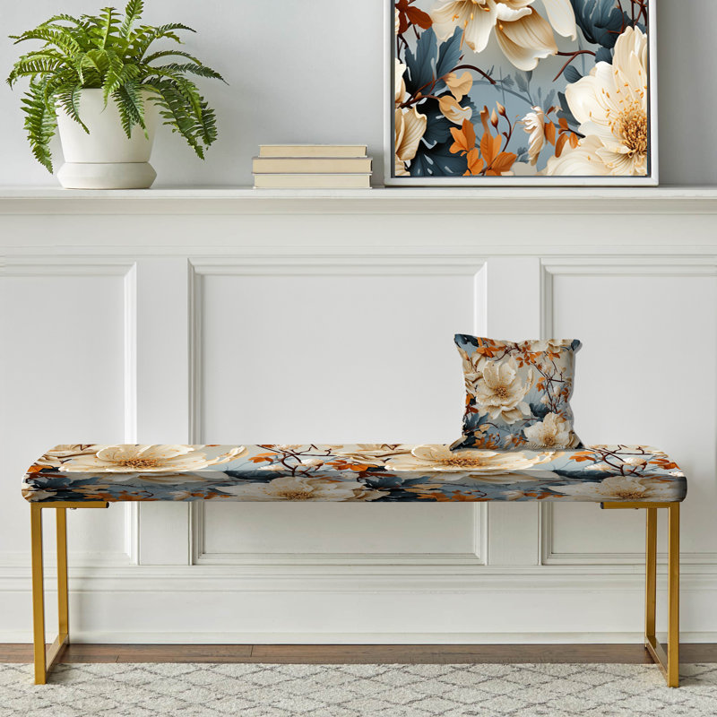 Motif floral de couleur pastel de fleurs naturelles - banc rembourré floral doré