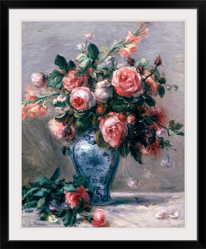 «Vase of Roses» par Pierre-Auguste Renoir, reproduction d'art, H 28 po x l 24 po x P 1 po, Cadre noir