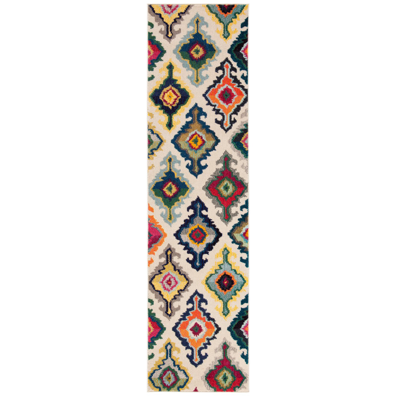 Hertzler Geometric Beige/Blue/Yellow Area Rug, Runner 2'2" x 8'