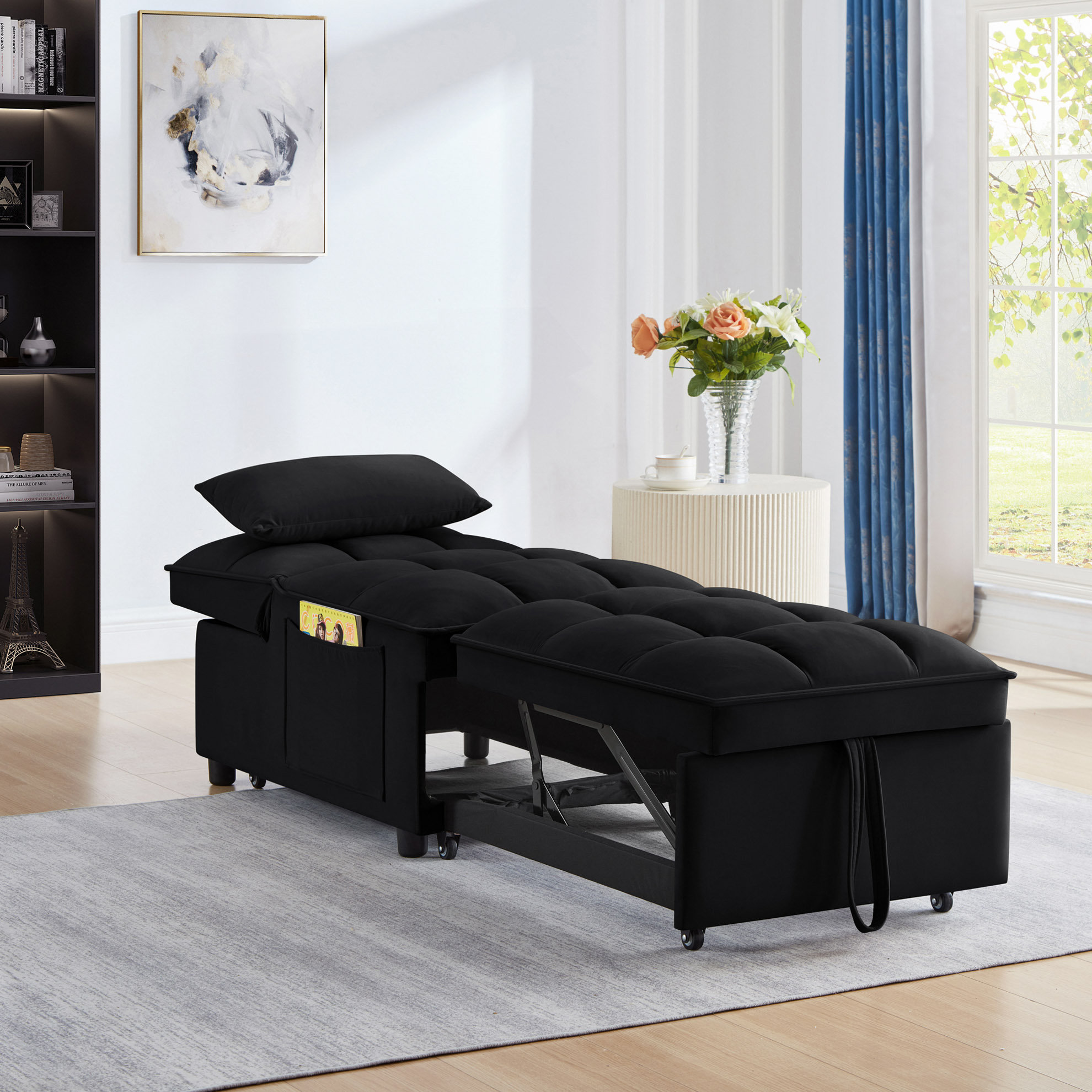Ebern Designs 4 In1 Multi-Function Single Sofa Bed With Storage Pockets ...