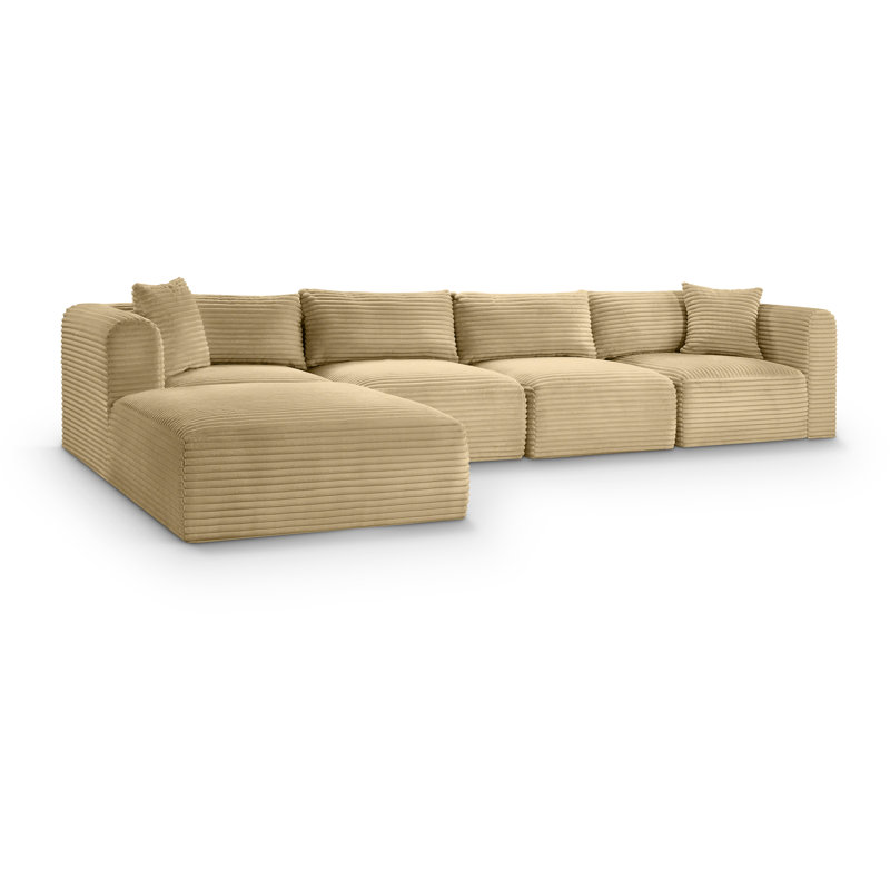 Canapé modulaire en L Carmean Performance, Velours côtelé texturé Camel, 2 repose-pieds, 2 sans accoudoirs, 1 repose-pieds