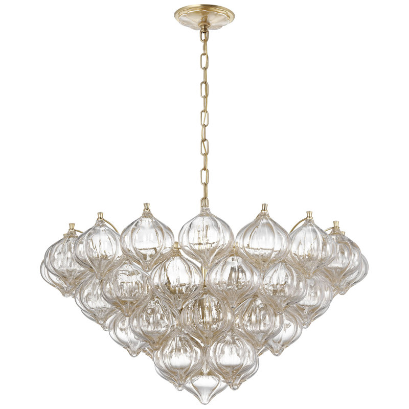 Julie Neill Caselli 36" Basket Chandelier with Clear Glass, Gold, Hand-Rubbed Antique Brass