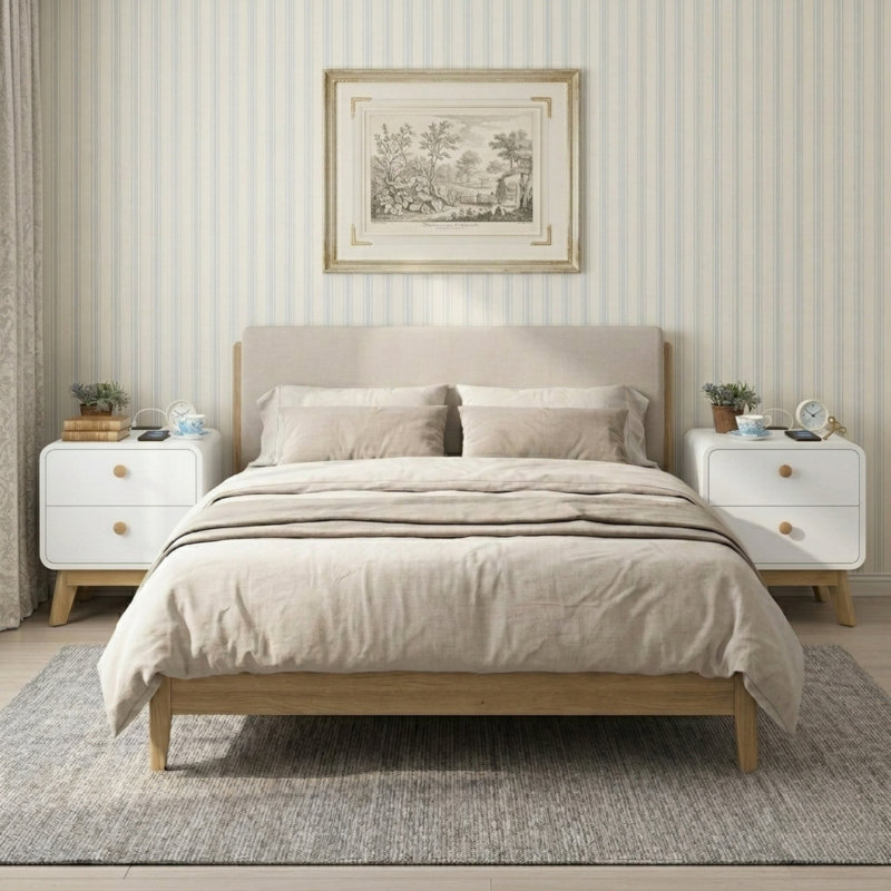 Aries Set Of 2 Nightstands With Charging Station, 2 Drawer Bedside Tables With Storage, Night Stands For Bedroom, End Table Or Side Table For Living Room, 15.5" X 18.9" X 21.7", White