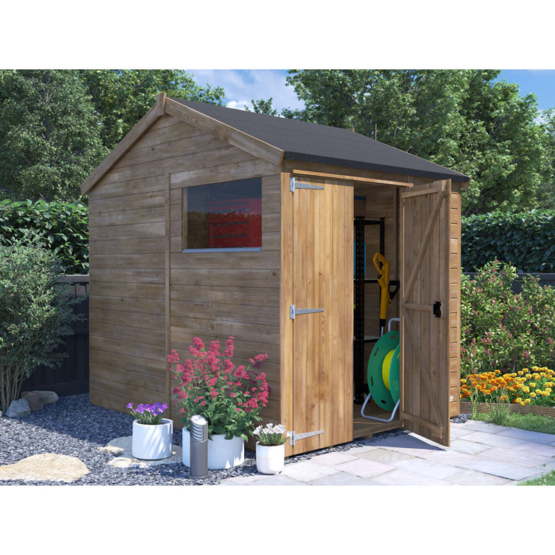 Dunster House Wooden Shed 1.8 x 2.4m (6' x 8') 12mm Walls Outdoor Garden Storage, Apex Roof With Window, Overlord Modular