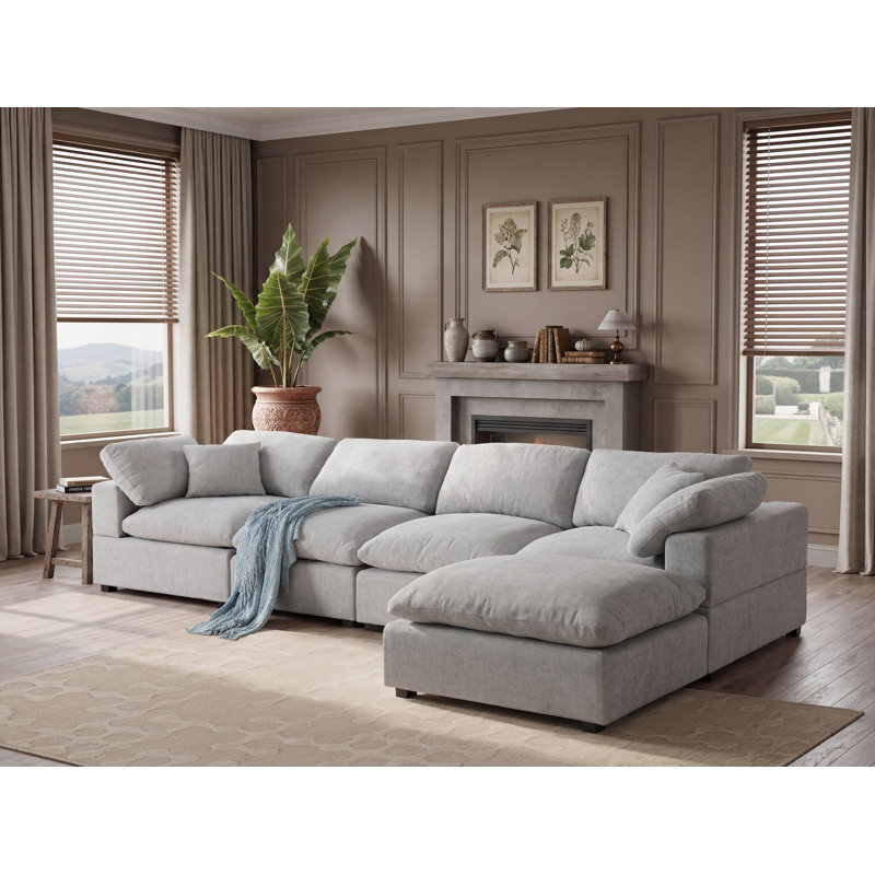 Weikko 143.2" Wide Upholstered Chaise Sectional, Light Gray