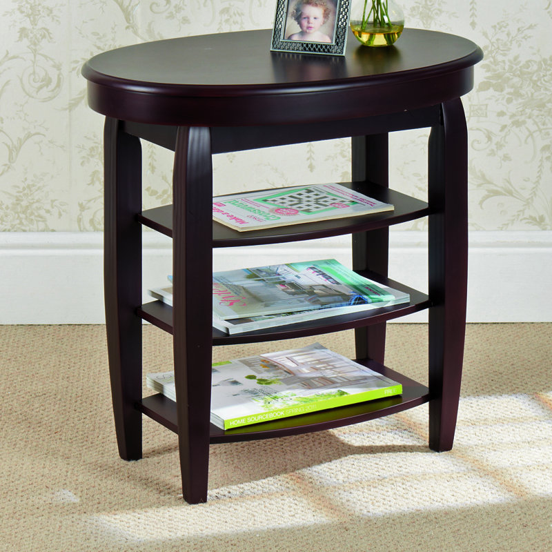 Sydni Swivel-top Side Table with Shelves, Mahogany