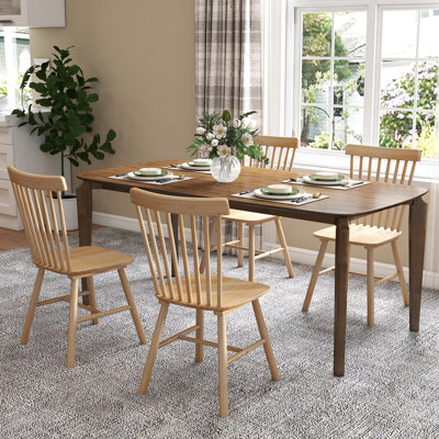 Rectangular Dining Table Set, Farmhouse Dining Table With Solid Wood Legs And Slat Back Windsor Dining Chairs For Kitchen/Dining Room/Guest Room