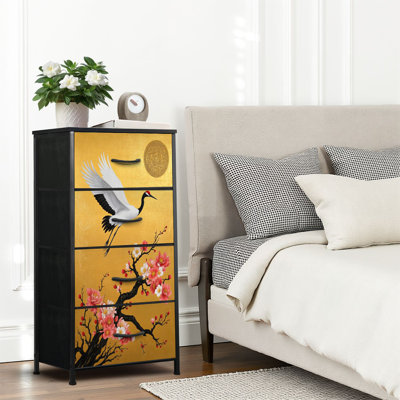 4 Drawer Dresser for Bedroom, Narrow Chest of Drawers, Wooden Top and Study Iron Frame 18"x37.5"-(WxH)