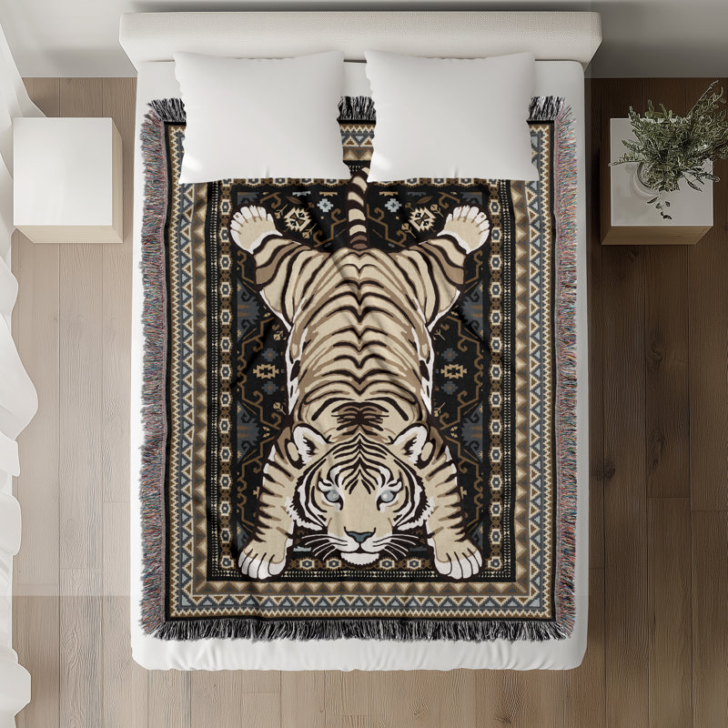 Jeté en mélange de coton Roy Tiger, Noir, L 80 po x l 60 po