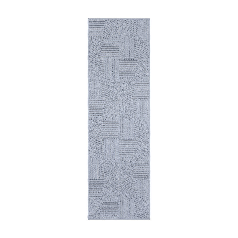 High-Low Loop Pile Indoor Area Rug, Light Denim Blue Modern Geometric Polyester Rug for Living Room & Bedroom – Nylah Karina