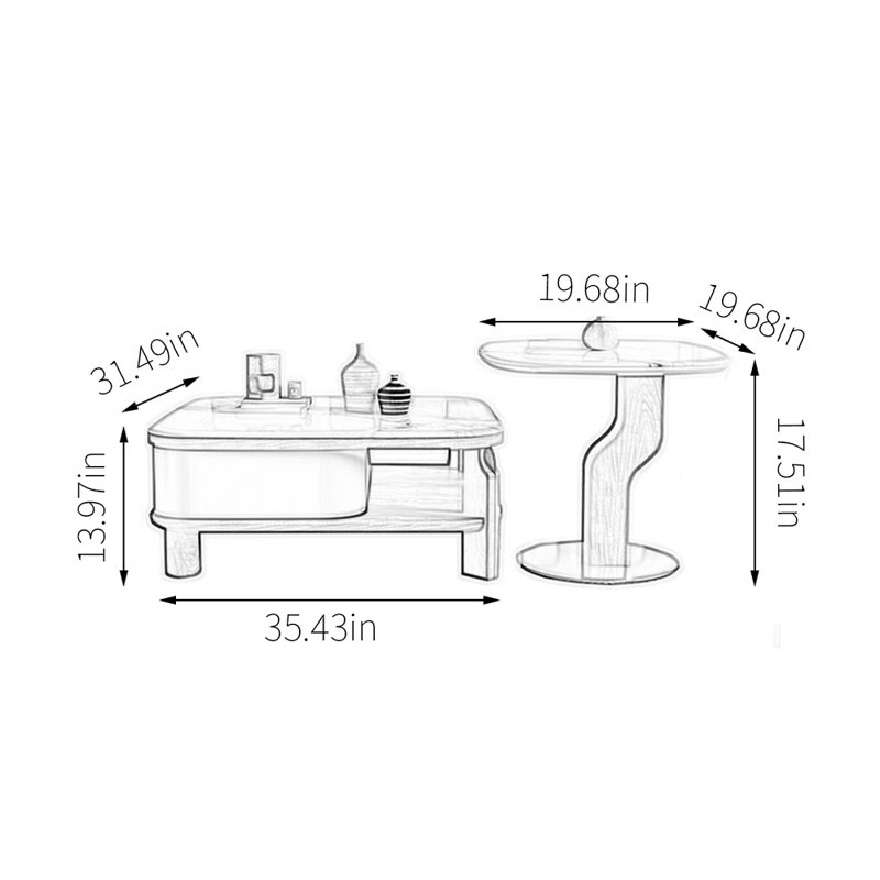 Ensemble de table basse et de table d'appoint de style médiéval
