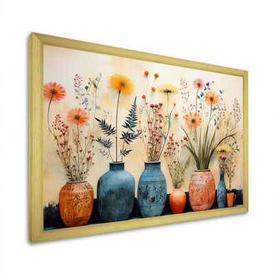 «Blue Floral Watercolor Pottery IV - Boho Pottery», art mural