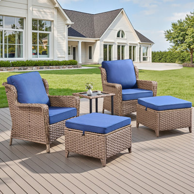Ensemble de chaises longues d'extérieur 5 pièces avec table d'appoint et repose-pieds, chaises longues de patio pour porche ou terrasse