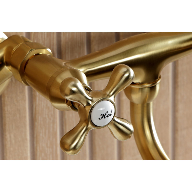 Kingston Brass Kingston Two-Handle 2-Hole Wall Mount Bathroom Faucet, Brushed Brass