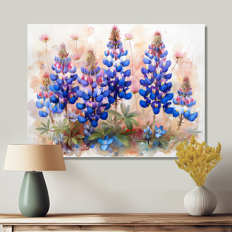Bleu, rose, fleurs sauvages, Blue Bonnets Dreams II - Blue Bonnets, art mural, H 12 po x l 20 po x P 1 po, Toile tendue