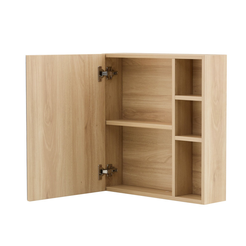 Natural Wood Grain Multi-Function Mirror Cabinet - Clear Mirror and Storage Space. MDF material mirror cabinet,a separate wall mounted bathroom mirror for storage and space saving