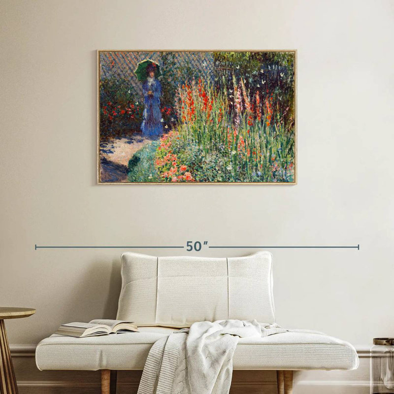 Lit à fleurs arrondi 1876, Cadre flottant en bois naturel, 37 po x 25 po
