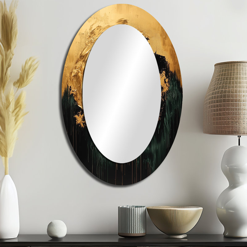 Black Gold Modern Eclipse Moon - Black Modern Oval Wall Mirror, 36" x 24"