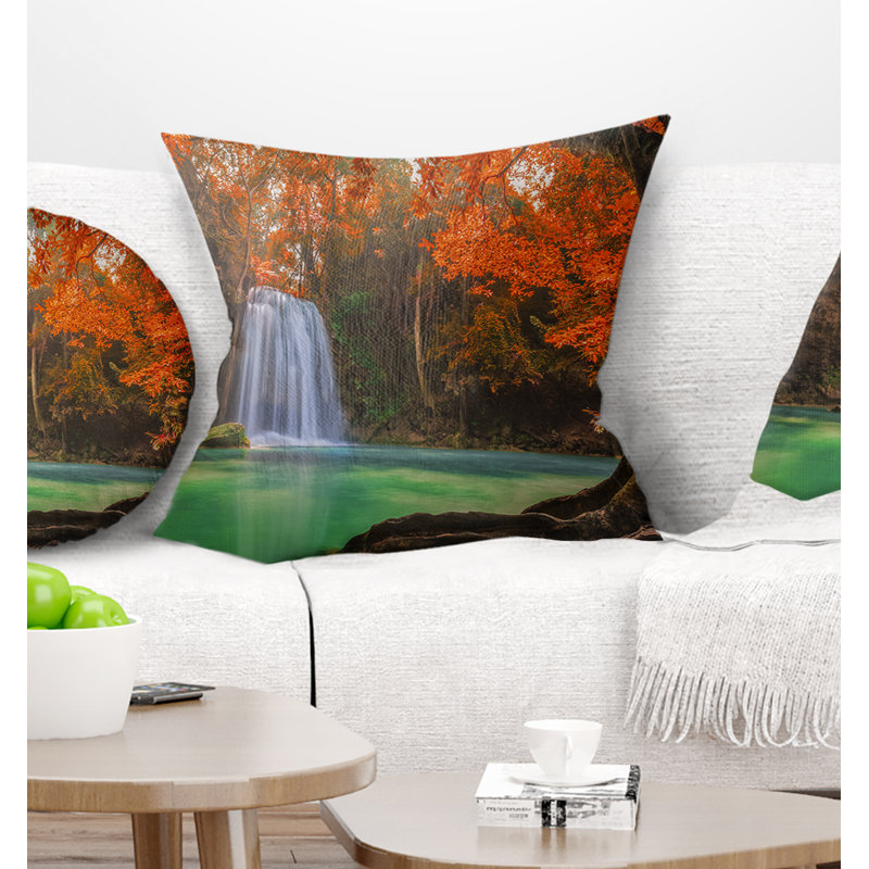 Coussin lombaire en cascade photographie erawan, 16 po x 16 po, Coussin décoratif