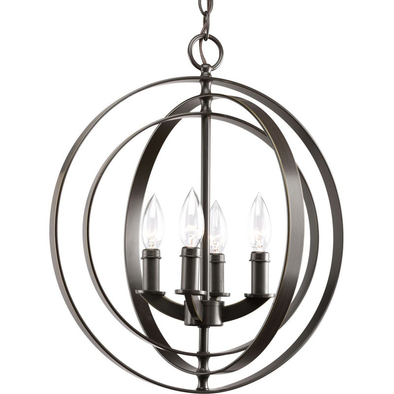 Lustre de globe de style bougie 4 lumières Faulk, Bronze antique