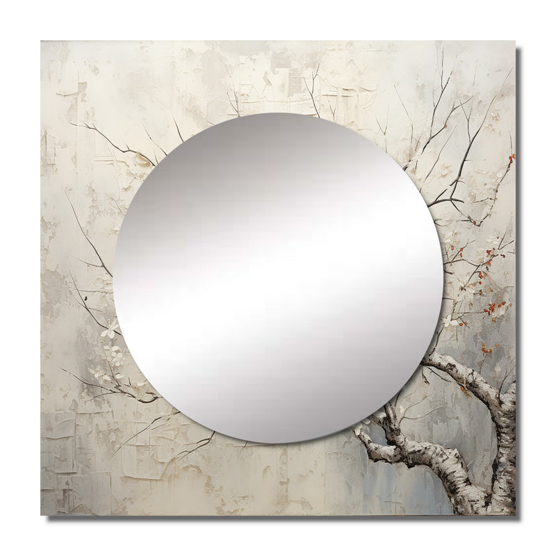 Art mural en miroir de mur d'arbre beige, 23 po x 23 po