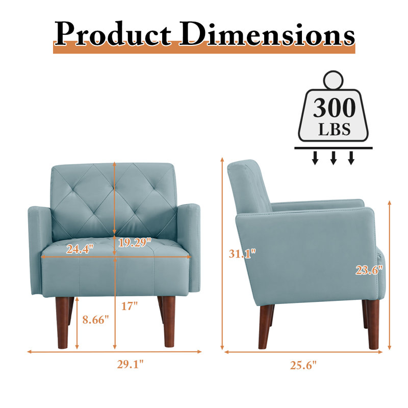 Fauteuil capitonné l 29,1 po Couey, Similicuir bleu