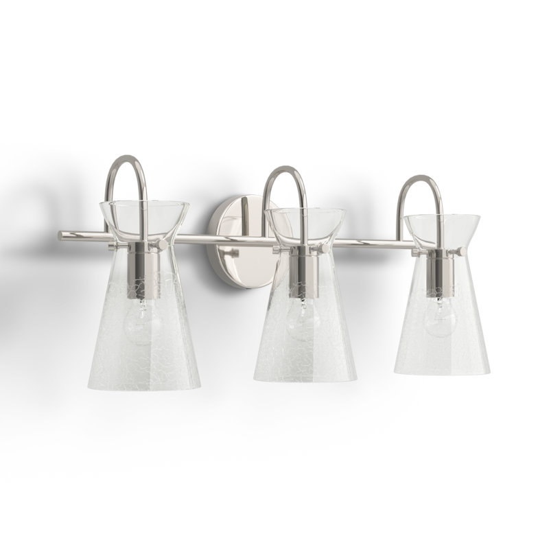 Thames 3 Light Crackled Dimmable Vanity Light, Polished Nickel