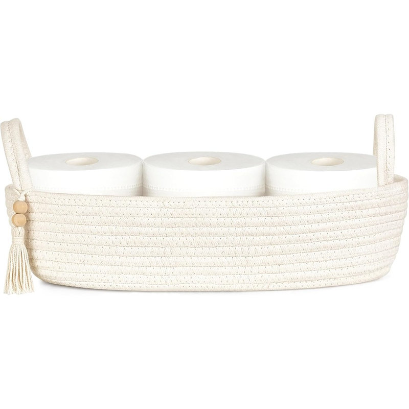 Panier de rangement pour papier hygiénique, décoration de salle de bain Boho, petit organisateur tissé pour papier hygiénique, articles essentiels pour la salle de bain et rangement à la maison