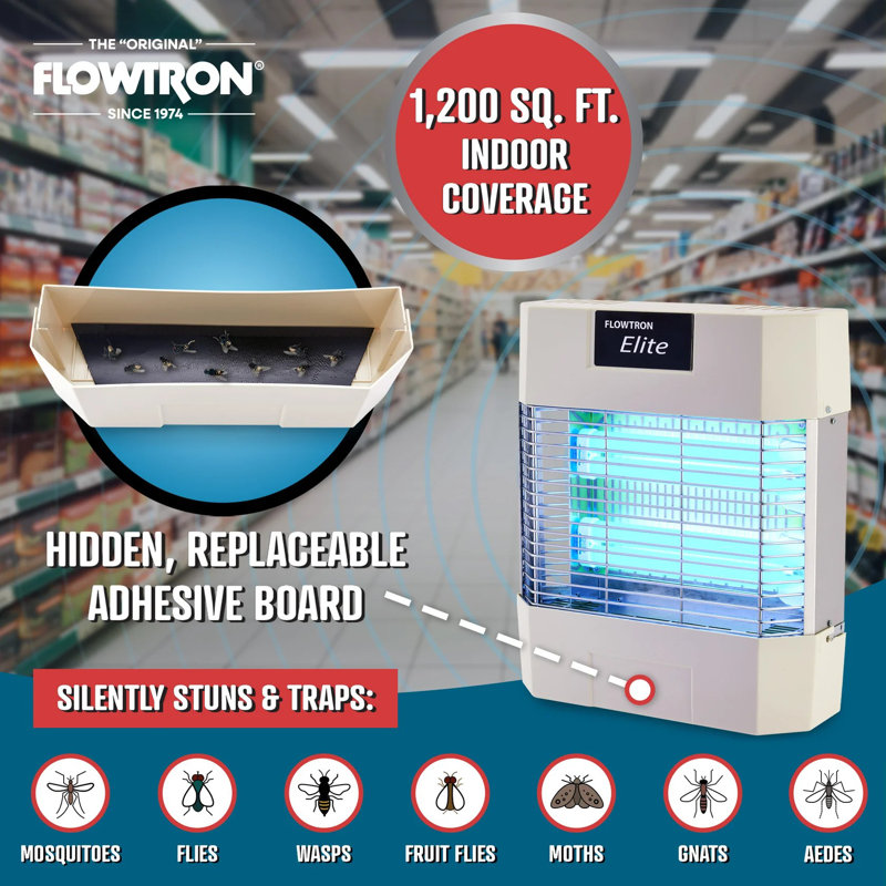 Unité anti-mouches Flowtron, insecte d'intérieur électrique de 1200 pieds carrés Zapper pour moustiques et insectes avec lumière UV de 80 W