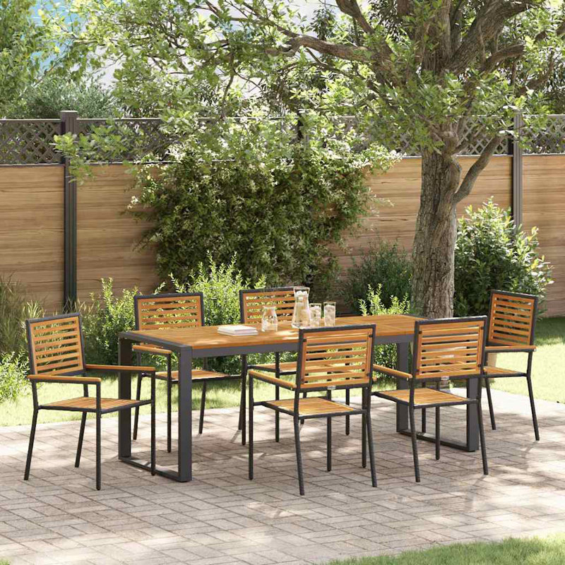 6 - Person Patio Dining Set with Rectangular Table, Black