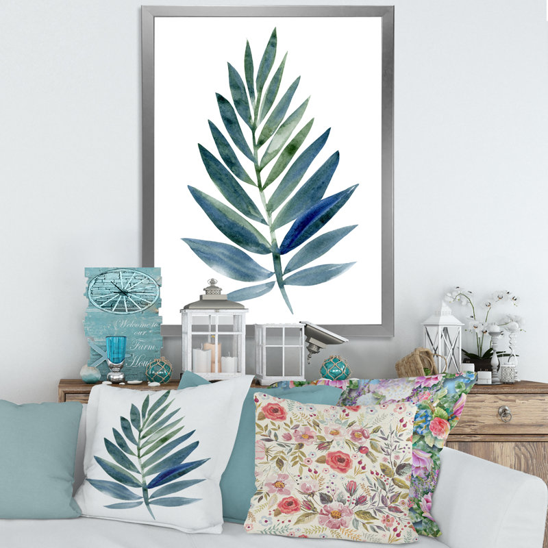 Feuille tropicale verte - reproduction de cadre photo sur toile, Encadrement argenté, H 32 po x l 24 po x P 1 po