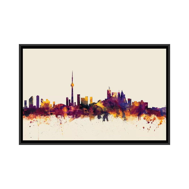 Série horizon : toronto, canada, impression sur toile tendue beige, H 32 po x l 48 po x P 1,5 po, Toile avec cadre noir
