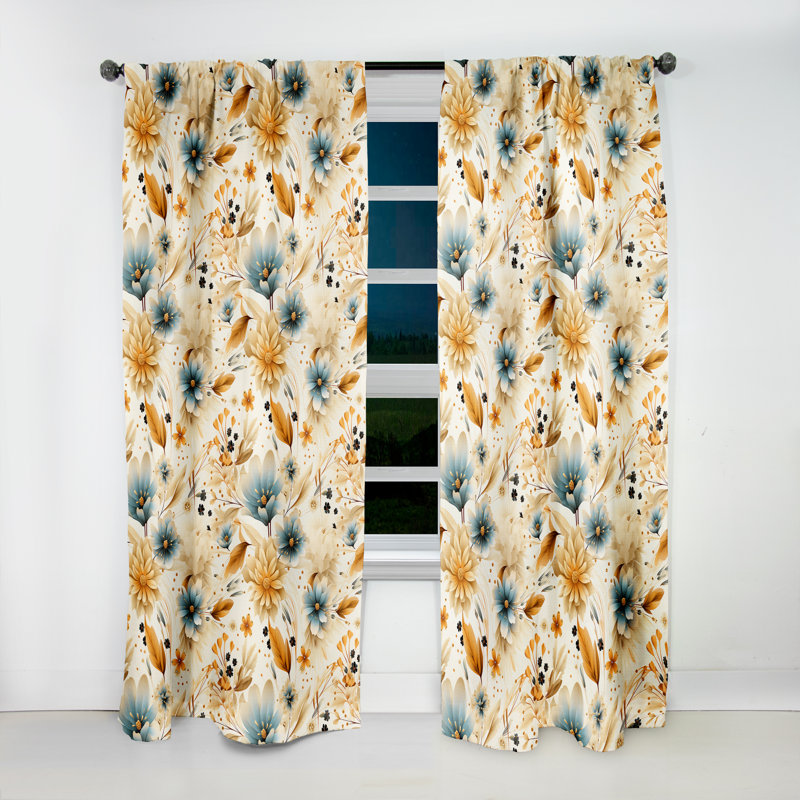 Motif bohème Earthy Elegance - panneaux de rideaux à motif floral, L 52 po x L 108 po