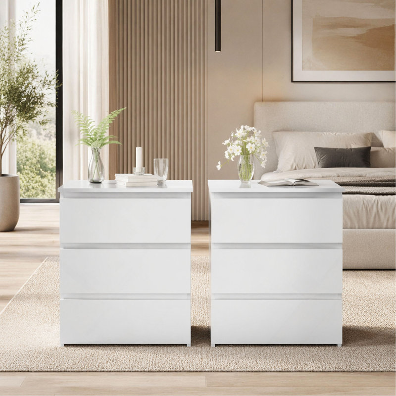 (Ensemble de 2) Commode 3 tiroirs, petite commode pour garde-robe, table de chevet en bois pour la chambre à coucher, commode de table d'appoint pour le bureau d'entrée, chaque boîte contient deux tables d'appoint