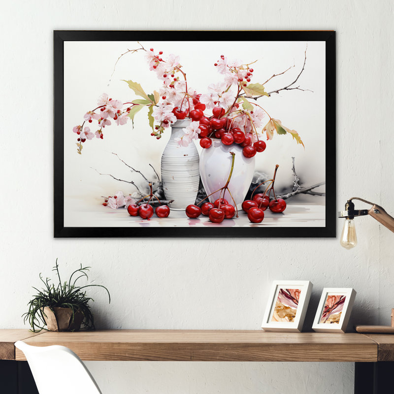 Décoration murale cerise simplicité - fruits, H 34 po x l 44 po x P 1,5 po, Cadre simple noir