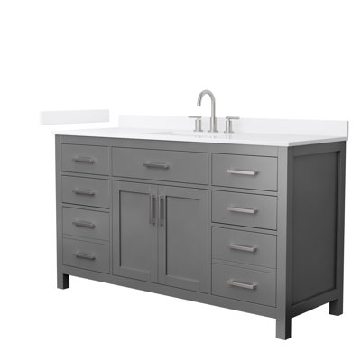 Meuble-lavabo simple autoportant de 60 po avec plateau en quartz Beckett