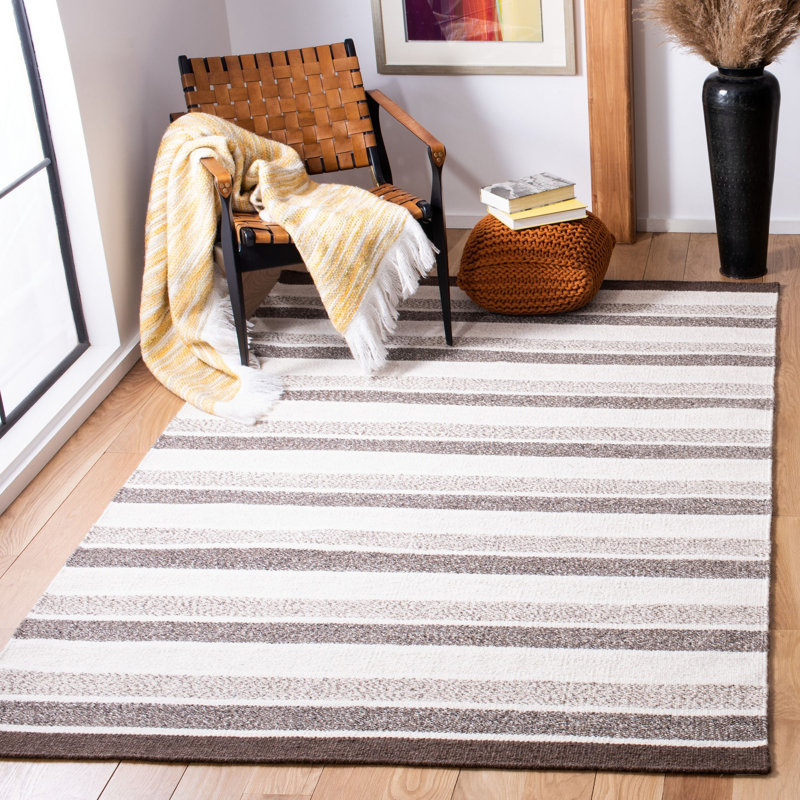 Bierstadt Flat Weave Wool/Cotton Striped Rug in Brown, Rectangle 4' x 6'