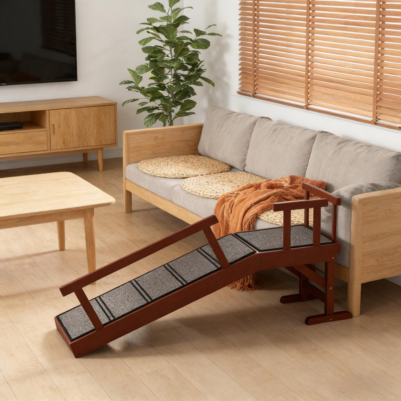 Rampe pour animal de compagnie L 49,2 po en polyester et bois 1 pièce brun et gris