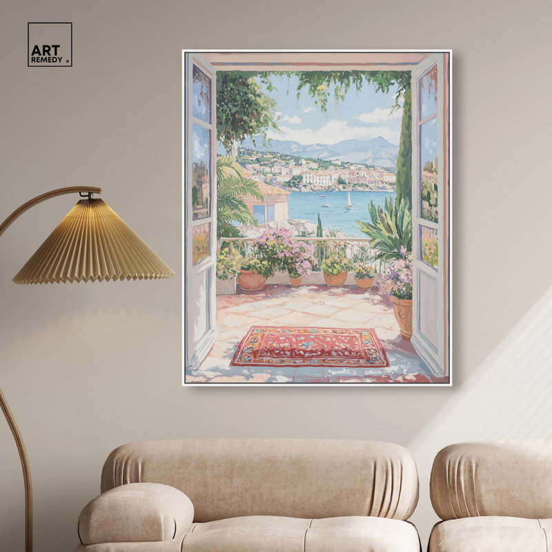 «Room with a View» par Art Remedy, H 46 po x l 37 po, Cadre flottant blanc