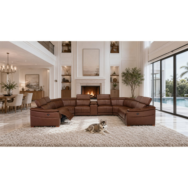 Maltrage Leather Match Large Seating Power Recliner Sectional, Dark Brown Leather Match