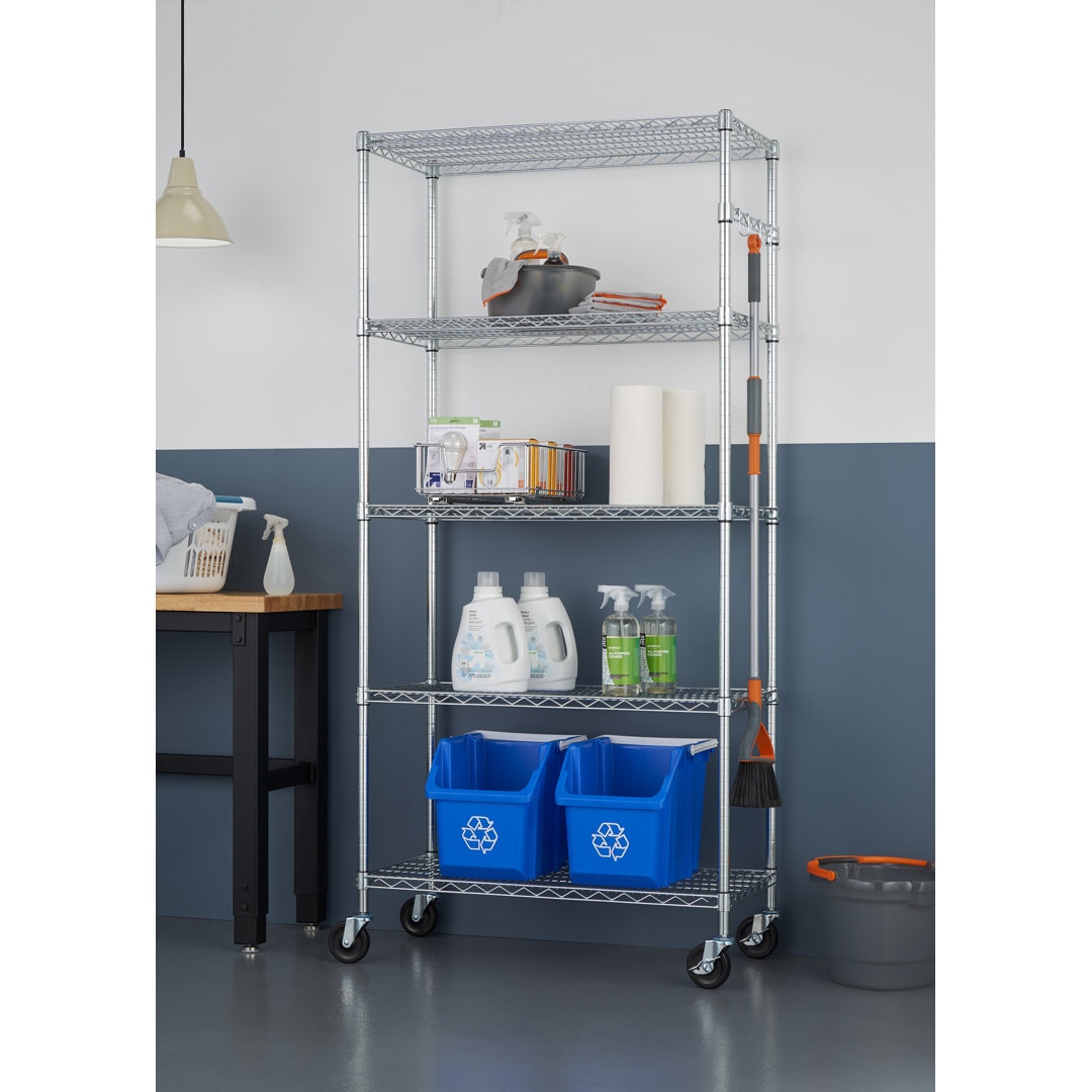 TRINITY EcoStorage 5-Tier NSF Steel Wire Shelving Unit w/ Wheels (36 in. W x 18 in. D) Trinity 