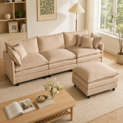 Canapé modulaire en L 110 po avec repose-pieds mobile, canapé 3 places en chenille de qualité supérieure avec coussins en mousse viscoélastique 2 couches