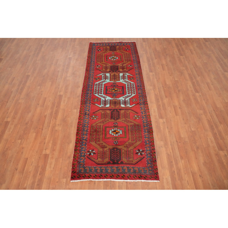 Red Wool Traditional Runner Rug 3x9