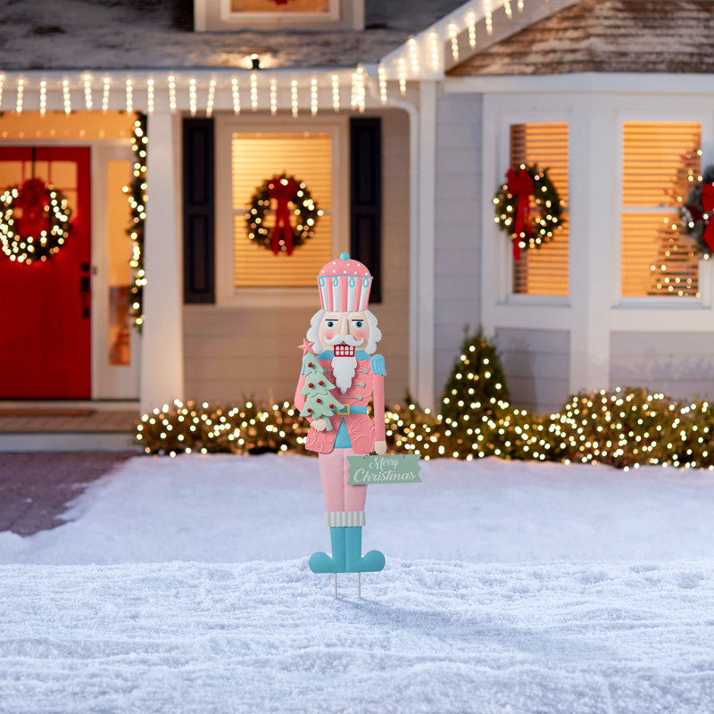 36"H Metal Christmas Pink Nutcracker Yard Stake(KD)