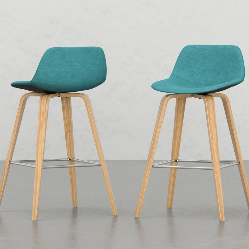 2 tabourets - siège bleu revêtu de tissu d'ameublement moderne (2)