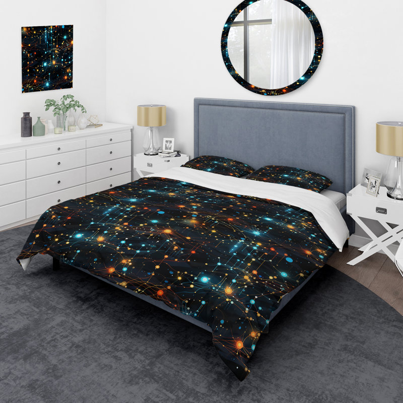 Ensemble de housse de couette Blue Quantum Matrix Vision Geometric I, Housse de couette simple + 1 taie décorative stan