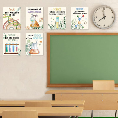 Science Canvas Wall Art,Colorful Chemistry Physics Posters,Set Of 6 (8”X10” Framed)Inspirational Positive Quotes Art Print,Science Bulletin Board Sets Wall Decor For Classroom,Middle School,Lab