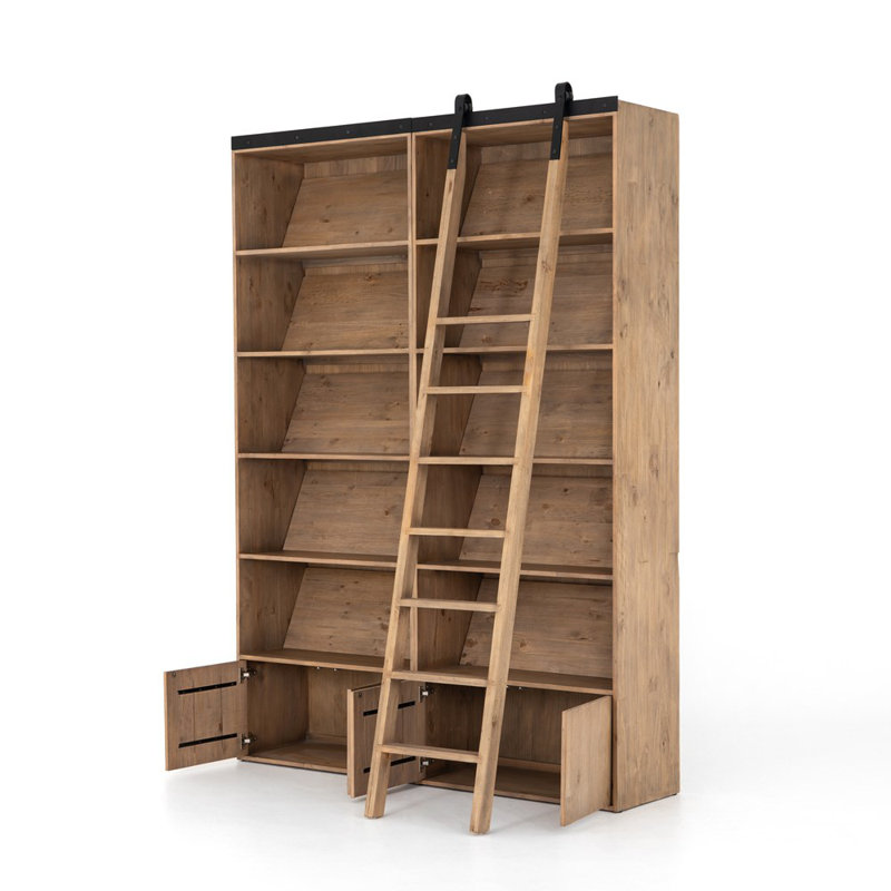 Bane Solid Wood Bookcase, Smoked Pine