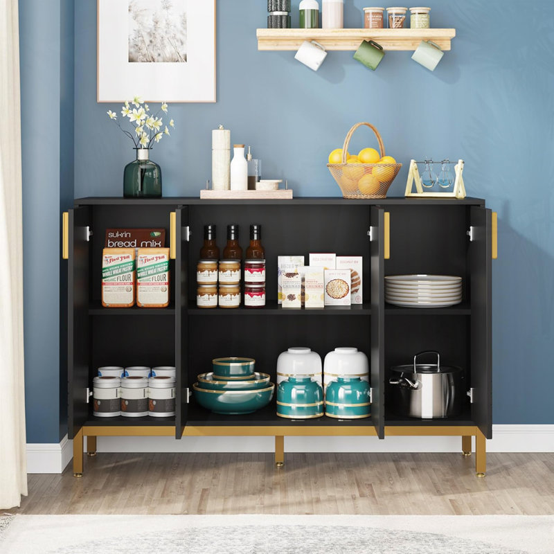 Buffet 4 portes avec rangement, Noir
